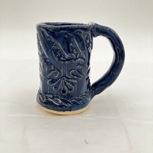 Studio Art Pottery Coffee Mug 2003 5in Cobalt Blue Handmade Embossed